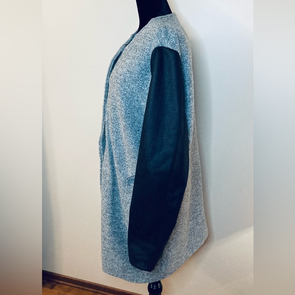 Twik Simons Long Grey Wool Blend Light Coat Black Sleeve Sz L Minimalist Jacket - Picture 3 of 12